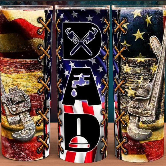 Dad Mechanic Plumbler Tool Expert American Flag Rustic Tumbler 20oz - Picture 1 of 3